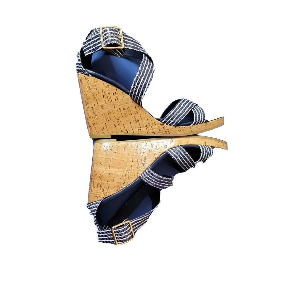 Cole Haan Grand Women’s Shoes Jillian Wedge Criss-Cross Sandals Blue Size 9 B